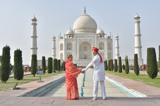Taj Mahal and Agra Private Tour from Delhi by Car with 5</em> Lunch – The long Delhi to Agra run’ /></p>
<p><p>This is a 12-hour day, with about three hours in the car each way. That sounds demanding because it is, but the private vehicle makes the journey easier than joining a large coach with fixed stops and strangers.</p>
</p>
<p><p>Pickup is offered from Delhi, Noida, Gurgaon, Ghaziabad, and Faridabad. You can also request a stop for snacks or a rest during the drive. That small bit of control matters on a full-day outing, especially if you are traveling with children or simply prefer not to spend the whole highway run sitting still.</p>
</p>
<p><p>The route uses the Yamuna Expressway, described as a smooth highway. Traffic can still affect the day, so treat the 12-hour estimate as an approximation rather than a promise. An early start is sensible, though the exact pickup time is not provided here.</p>
</p>
<p><p>The car is air-conditioned, and the package includes fuel, tolls, parking fees, taxes, and complimentary water bottles. Drinks served with lunch are not included. You should also keep some money aside for tips, which are recommended but not included.</p>
</p>
<div class="twil" style="margin: 20px 0; padding: 15px 0;"><p>More Agra days out of New Delhi:</p><ul style="margin: 10px 0; padding-left: 0; list-style: none;"><li style="margin: 0 0 12px 0; padding: 0 0 12px 0; border-bottom: 1px solid #F4E3E0; line-height: 1.4;"><a href="https://newdelhiadventures.com/same-day-taj-mahal-agra-fort-baby-taj-tour-from-delhi-by-car/">Same Day Taj Mahal, Agra Fort & Baby Taj Tour from Delhi by Car</a><br><span style="font-size: 0.82em; color: #555;"><span style="color: #F5A31A;">★</span> 5.0 · 4,304 reviews</span></li><li style="margin: 0 0 12px 0; padding: 0 0 12px 0; border-bottom: 1px solid #F4E3E0; line-height: 1.4;"><a href="https://newdelhiadventures.com/full-day-taj-mahal-agra-fort-baby-taj-tour-from-delhi-by-car/">Full Day Taj Mahal, Agra Fort & Baby Taj Tour from Delhi by Car</a><br><span style="font-size: 0.82em; color: #555;"><span style="color: #F5A31A;">★</span> 5.0 · 3,647 reviews</span></li><li style="margin: 0; padding: 0; border-bottom: none; line-height: 1.4;"><a href="https://newdelhiadventures.com/from-delhi-taj-mahal-agra-private-day-trip-with-transfers/">From Delhi: Taj Mahal & Agra Private Day Trip with Transfers</a><br><span style="font-size: 0.82em; color: #555;"><span style="color: #F5A31A;">★</span> 4.9 · 3,181 reviews</span></li></ul></div><h2>Meeting your Agra guide</h2>
<p> Lunch – Meeting your Agra guide’ /></p>
<p><p>You meet the guide after arriving in Agra rather than spending the full drive with a guide from Delhi. The guide then handles monument tickets, where included, and leads you through the main sites.</p>
</p>
<p><p>This setup works well for the Taj Mahal. The grounds are large, and a good guide can help you understand the building instead of leaving you with only a few photographs. Akib is singled out for useful explanations and friendly help. Jugnu is praised for keeping the day safe and entertaining, with stories, historical facts, and suggestions for better picture angles.</p>
</p>
<p><p>The experience seems strongest when you want context without arranging each detail yourself. You can still take your own time at the Taj Mahal, but the guide provides structure and points out details you might pass over on your own. The quality of the day will depend heavily on the person assigned, so asking for a particular guide may be worth trying if the operator can accommodate it.</p>
</p>
<p><p>One practical note: the ticket arrangement depends on what you choose at booking. The tickets are included with the ticket-included option, but you buy your own entry if you select the no-ticket option. Read that choice carefully. A low headline price can look attractive if entry fees are left out.</p>
</p>
<h2>Seeing the Taj Mahal for the first time</h2>
<p><img width="669" height="446" decoding="async" src=